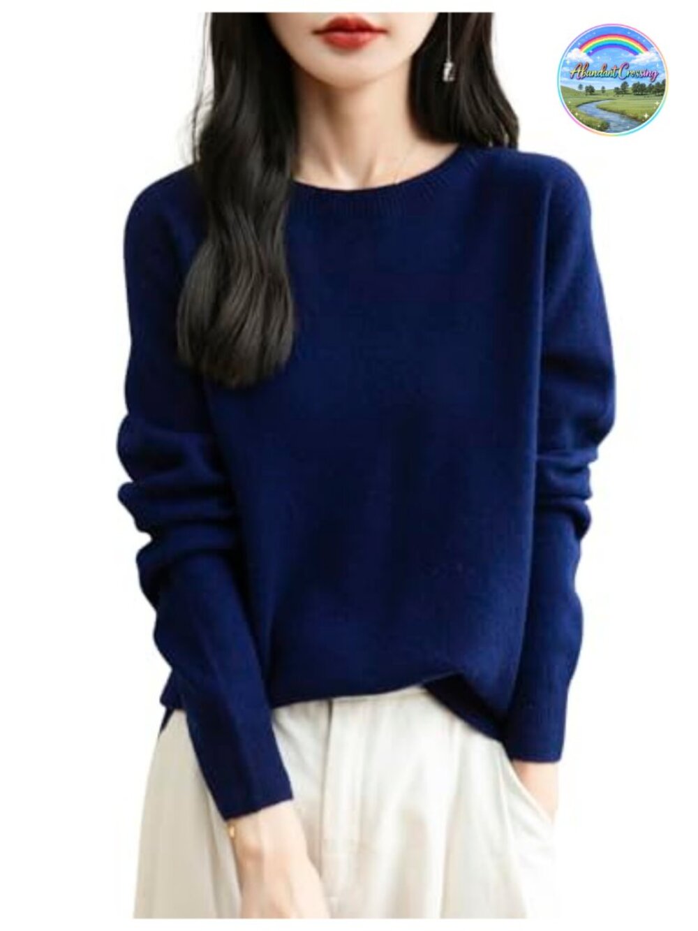 100% Merino Wool Long Sleeve Seamless Knit Crewneck Sweater